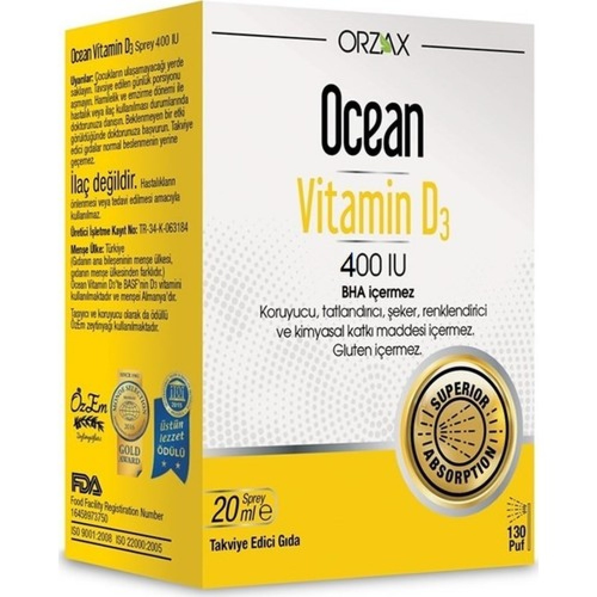 Ocean Vitamin D3 600 IU 20 ml Sprey Eczago